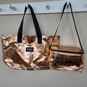 PINK Bronze insulated lunch box and matching tote